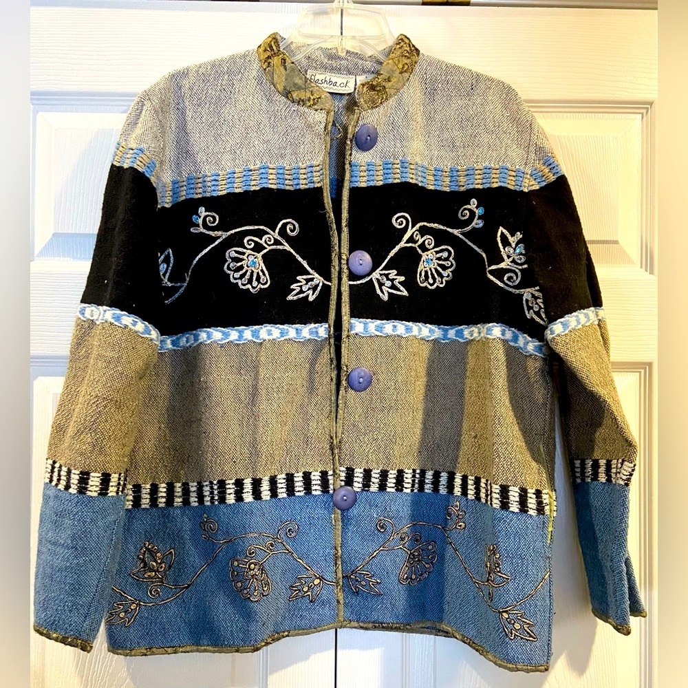 Flashback Tapestry Jacket L Beige, Blue & Black Vintage 90s